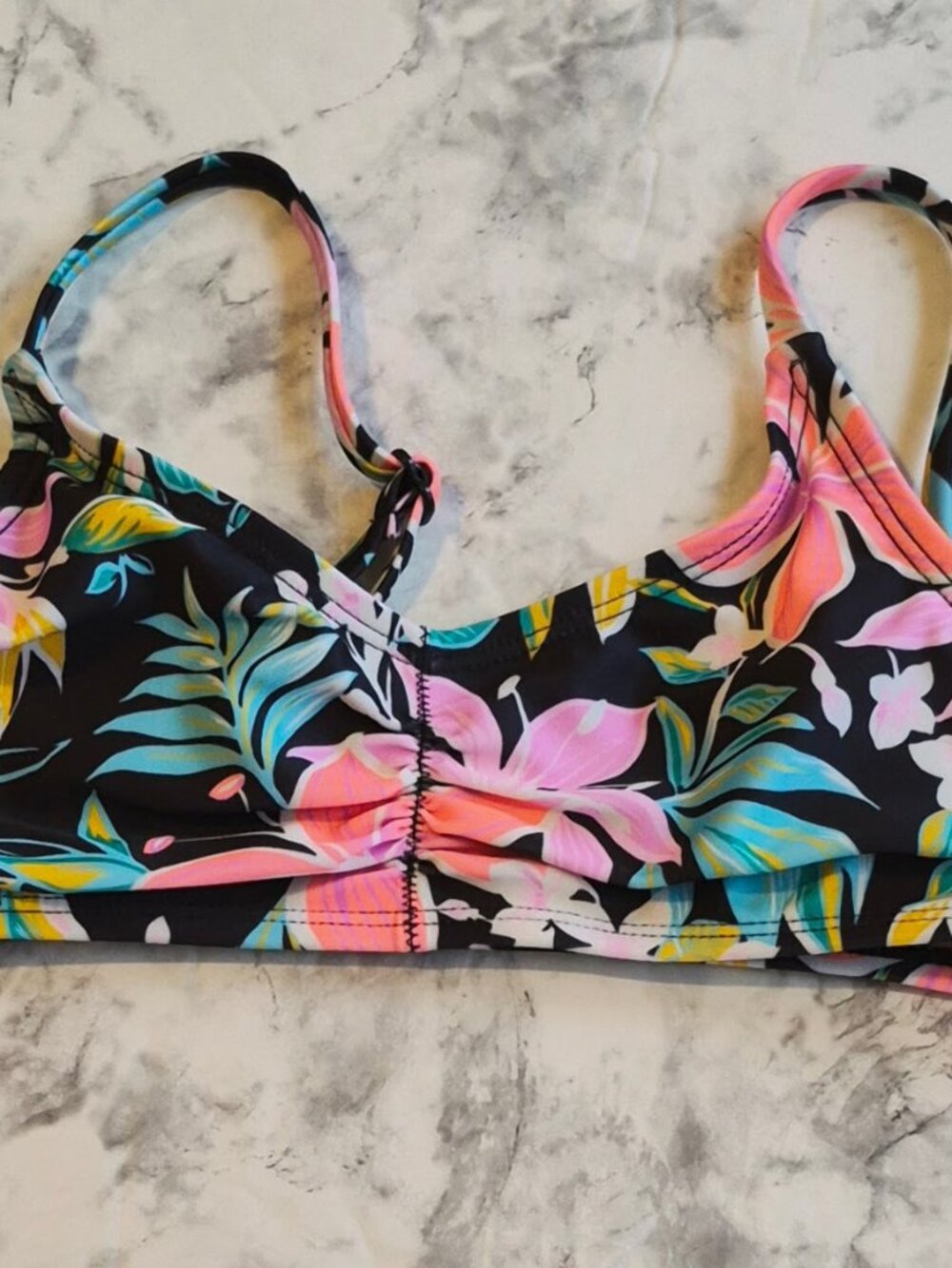 Art Class Girls Kids Black Floral Bikini Swim Top UPF 50+ Size S (6/7)